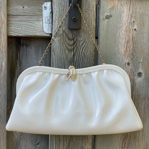 Vintage White Evening Bag with Gold Leaf Lock